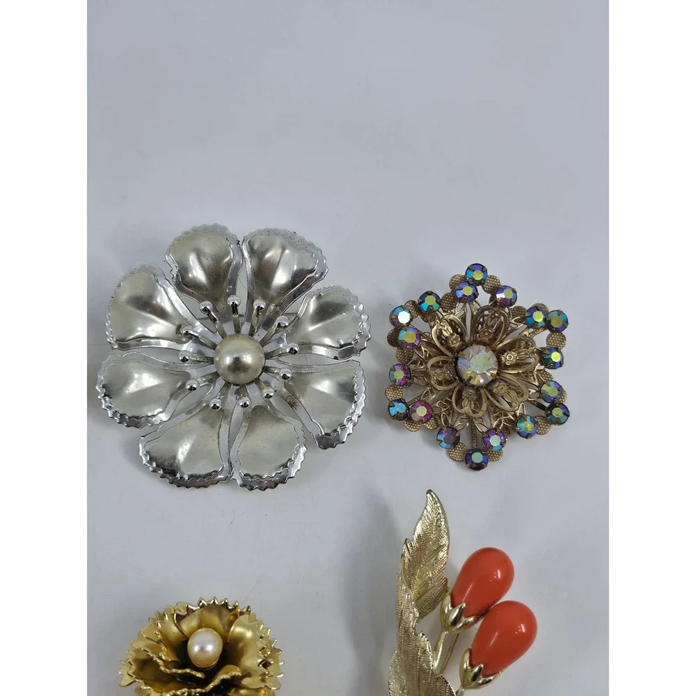 Vintage Brooch‎ Lot 7pc Sarah Coventry Napier Gold Silver Tone Floral Leaf Pearl